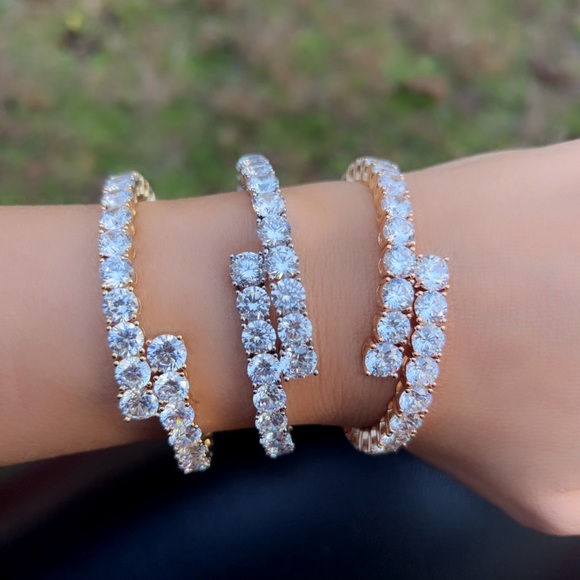 Silver Bracelet Real Crystal Adjustable Cuff Platinum Plated Luxury Jewelry - Picture 7 of 13